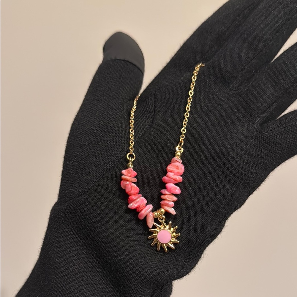 Gold and Pink Sun Pendant Anklet